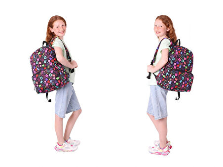 Kaukko Brokar Üçlü Okul Çanta Seti - Siyah - Kalp ve Kaukko Baskılı - Kız Çocuk