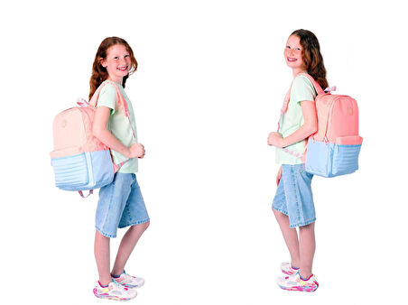 Kaukko Quick Üçlü Kız Çocuk Okul Çanta Seti - Somon - Kapitone Detaylı