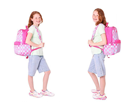 Kaukko Nature Üçlü Kız Çocuk Okul Çanta Seti - Pembe - Dama ve Kalp Desenli
