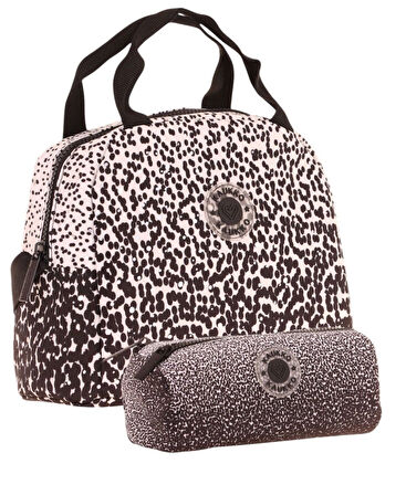 Kaukko Dots Beslenme Çantası + Kalemlik Seti Siyah, Nokta Desenli, Kız Çocuk