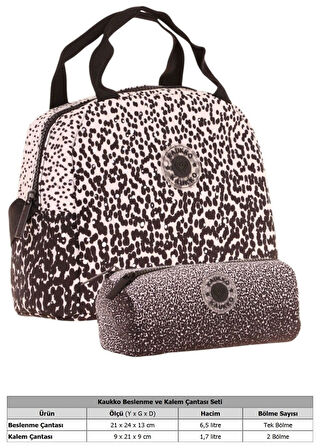 Kaukko Dots Beslenme Çantası + Kalemlik Seti Siyah, Nokta Desenli, Kız Çocuk