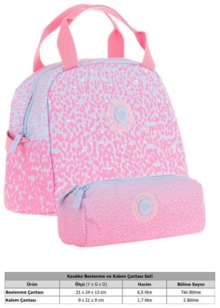 Kaukko Dots Beslenme Çantası + Kalemlik Seti Pembe, Nokta Desenli, Kız Çocuk