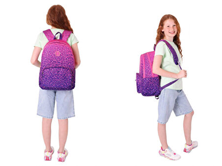 Kaukko Nokta Desenli Mor Kız Çocuk Okul Çantası ve Kalemlik Seti (KK - K1806+KK - K2717)