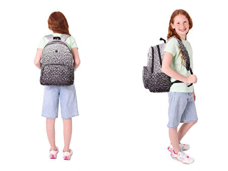 Kaukko Nokta Desenli Siyah Kız Çocuk Okul Çantası ve Kalemlik Seti (KK - K1804+KK - K2715)