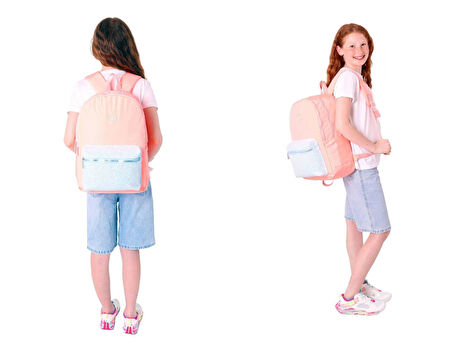 Kaukko Bright Kız Çocuk Taşlı Somon Okul Çantası ve Çanta Şekilli Kalemlik Seti