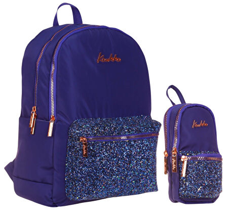 Kaukko Bright Kız Çocuk Taşlı Lacivert Okul Çantası ve Çanta Şekilli Kalemlik Seti