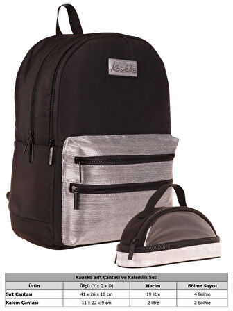 Kaukko Magic Dreams Okul Sırt Çantası ve Şeffaf Kalem Çantası Seti - Kız Çocuk - Siyah