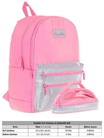 Kaukko Magic Dreams Okul Sırt Çantası ve Şeffaf Kalem Çantası Seti - Kız Çocuk - Pembe Gri