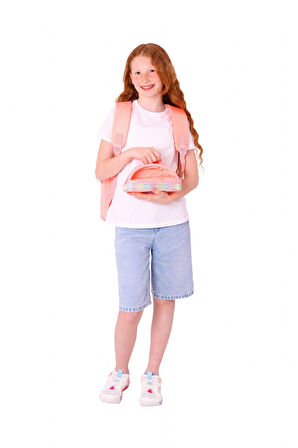 Kaukko Magic Dreams Okul Sırt Çantası ve Şeffaf Kalem Çantası Seti - Kız Çocuk - Somon