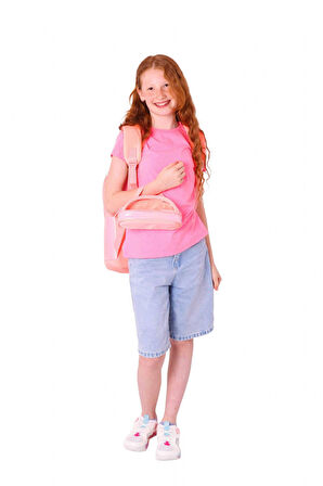 Kaukko Cube Okul Çantası ve İki Bölmeli Kalemlik Seti - Kız çocuk - Somon - K1820+K2731