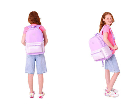 Kaukko Cube Okul Çantası ve İki Bölmeli Kalemlik Seti - Kız çocuk - Mor - K1821+K2732