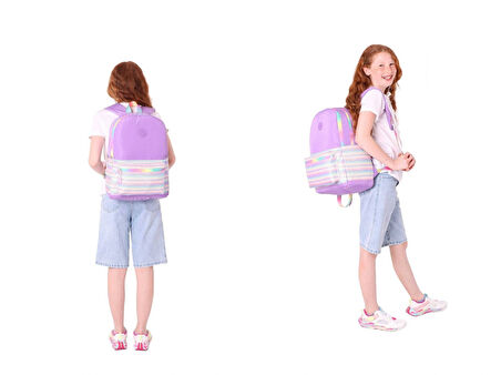 Kaukko Brush Okul Çantası ve İki Bölmeli Kalemlik Seti - Kız çocuk - Mor Çok Renkli - K1822+K2733