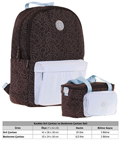 Kaukko Double Color Kız Çocuk Okul Sırt Çantası ve Beslenme Çantası Seti - Siyah Mavi