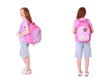 Kaukko Kids Dört Bölmeli Okul Çantası ve Beslenme Çantası Seti - Simli Love Desenli - Kız Çocuk (L5211+L7211)