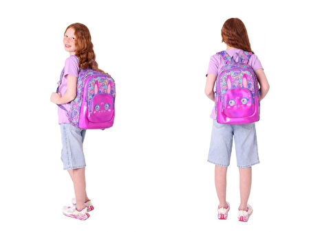 Kaukko Kids Okul ve Beslenme Çantası Seti (Kız Çocuk) - Tavşan Şekilli Mor Pembe - (L5220+L7220)