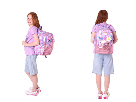 Kaukko Kids Okul ve Beslenme Çantası Seti (Kız Çocuk) - Kedi Şekilli Pembe Mor - (L5219+L7219)