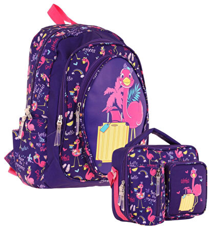 Kaukko Kids Flamingo Detaylı Okul Çantası (L5223) ve Thermo Beslenme Çantası (L7223) Seti - Kız Çocuk