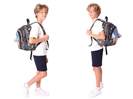 Kaukko Kids Kız Çocuklara Özel (Siyah - 3D Roket Detaylı) Üçlü Okul Çantası Seti