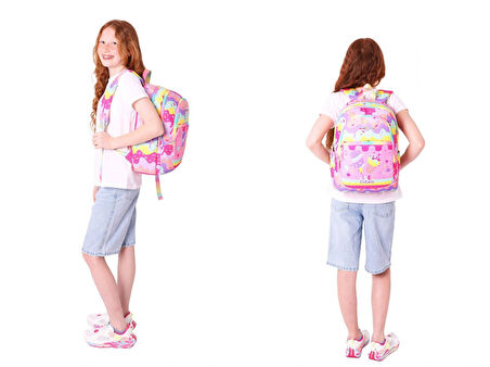 Kaukko Kids Kız Çocuk Okul Çantası ve Isı Yalıtımlı Beslenme Çantası Seti (L5232+L7232) Dondurma Baskılı - Pembe Sarı
