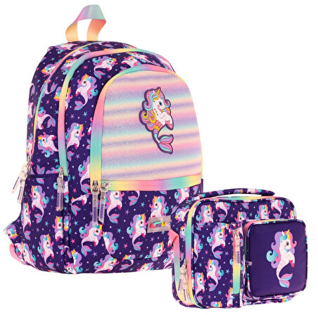 Kaukko Kids Kız Çocuk Okul Çantası ve Isı Yalıtımlı Beslenme Çantası Seti (L5228+L7228) Kauçuk Unicorn - Mor