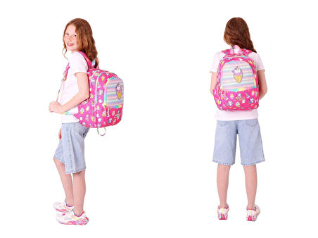 Kaukko Kids Kız Çocuk Okul Çantası ve Isı Yalıtımlı Beslenme Çantası Seti (L5227+L7227) Kauçuk Dondurma - Pembe