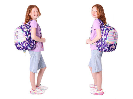 Kaukko Kids Üçlü Kız Çocuk İlkokul Okul Çantası Seti (L5228+L7228+L8228) Mor - Kauçuk Unicorn