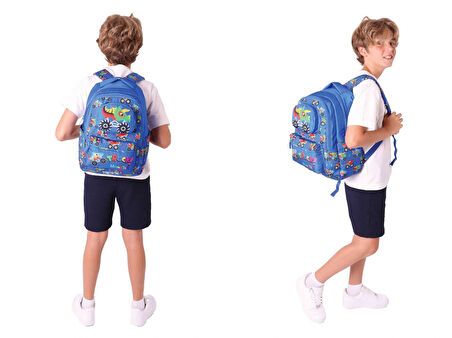 Kaukko Kids Toys Erkek Çocuk Mavi 3D Kamyon Şekilli İlkokul Çantası ve Kalemlik Seti (L5255+L8255)