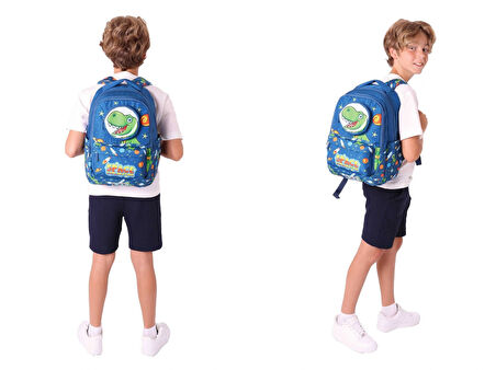 Kaukko Kids Toys Erkek Çocuk Lacivert 3D Dinazor Şekilli İlkokul Çantası ve Kalemlik Seti (L5252+L8252)