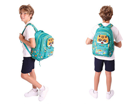 Kaukko Erkek Çocuk 3D Aslan Şekilli Yeşil Okul Sırt Çantası ve Isı Yalıtımlı Beslenme Çantası Seti