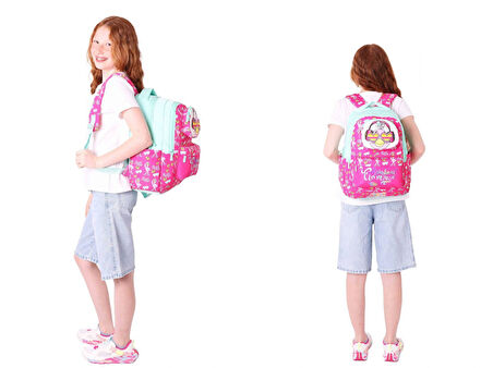Kaukko Kız Çocuk 3D Flamingo Şekilli Kırmızı Yeşil Okul Sırt Çantası ve Isı Yalıtımlı Beslenme Çantası Seti