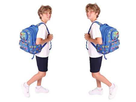 Kaukko Kids 3D Kamyon Şekilli Erkek Çocuk Üçlü Okul Çantası Seti/Takımı - Mavi (L5255+L7255+L8255)