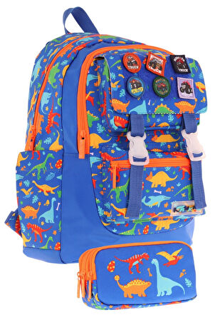 Kaukko Armalı Dinazor Desenli Okul Çantası + Kalemlik Seti (L5278+L8278) Erkek Çocuk - Mavi
