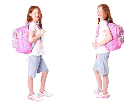 Kaukko Kids Armalı Yazı Desenli Kız Çocuk Üçlü İlkokul Okul Çantası Seti - Pembe