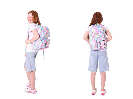 Kaukko Peluş Unicornlu Pembe Kız ÇocukLar İçin Okul Çantası ve Beslenme Çantası Seti (L5243+L7243)