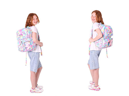 Kaukko Kids Kız Çocuk İlkokul Okul Çantası Seti - Peluş Unicornlu - Pembe (L5243+L7243+L8243)