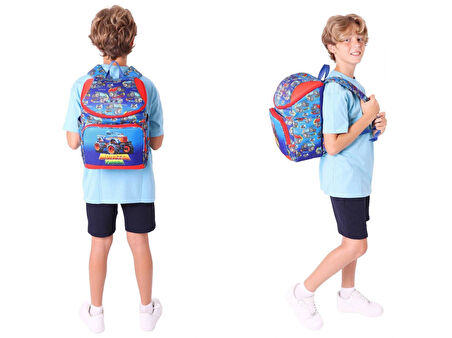 Kaukko Kırmızı Mavi, Monster Truck, Erkek Çocuk Okul Çantası ve Kalem Çantası Seti - L5257+L8257