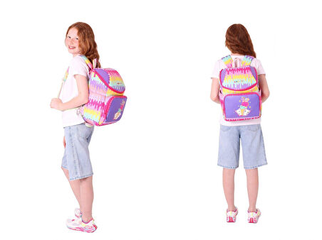 Kaukko L5247+L7247 Okul Sırt Çantası + Beslenme Çantası Seti - Sarı Mor - Dondurma - Kız Çocuk