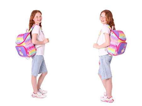 Kaukko (Dondurma Baskılı - Sarı Mor) Kız Çocuk İki Bölmeli Okul Çanta Seti (Üçlü)