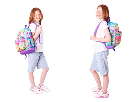 Kaukko Kids Dört Bölmeli Okul Çantası + Beslenme +Kalemlik Seti (Dondurma - Kız Çocuk - Kırmızı Mavi)