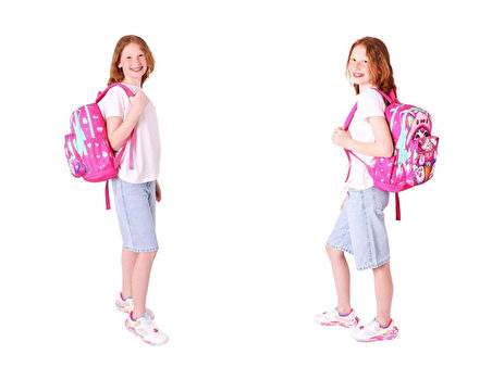 Kaukko Kids Dört Bölmeli Okul Çantası + Beslenme +Kalemlik Seti (Dondurma Yiyen Kedi - Kız Çocuk - Pembe)