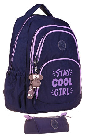 Kaukko Krinkıl Okul Sırt Çantası ve Kalemlik Seti - Lacivert Mor - Kız Çocuk (K1680+K2645)