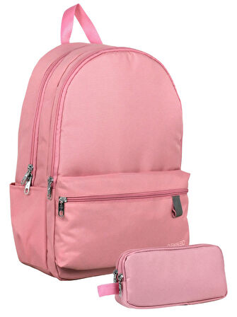Cennec Kız Çocuklar İçin Pembe Renk Okul Sırt Çantası ve Kalem Çantası Seti