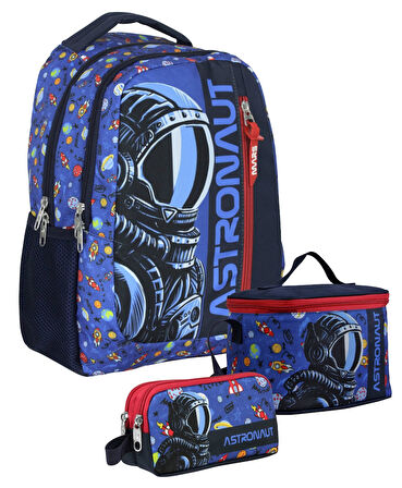 Cennec SETUMT5006A Üçlü İlkokul Çanta Seti (Lacivert Mavi - Astronot - Erkek Çocuk)
