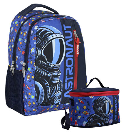 Cennec Astronot Desenli Erkek Çocuk Lacivert Mavi İkili Çanta ve Beslenme Seti - SETUMT5006B