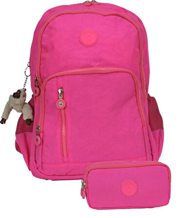 Pippa Krinkıl Kumaş Okul Çantası ve İki Bölmeli Kalemlik  (Kız - Pembe - SETPPCNT8030-06)