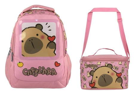Capybara Kız Çocuk Okul Sırt Çantası ve Beslenme Çantası Seti - Pembe - SETCPB5212B