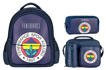 Fenerbahçe Erkek Çocuk Suni Deri Üzerine Arma Baskılı Üçlü Okul Çanta Seti - SETME25760
