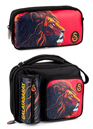 Galatasaray Erkek Çocuk Aslan Baskılı Beslenme Çantası ve Kalemlik Seti (İkili Set) - SETME25562
