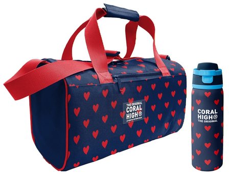 Coral High Lacivert Kırmızı Kalp Desenli Kız Çocuk Spor Çantası ve 800 ml Çelik Matara Seti 27547