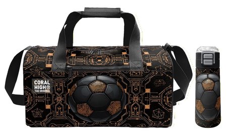 Coral High Siyah Kahverengi Futbol Topu Baskılı Erkek Çocuk Spor Çantası ve 500 ml Çelik Matara Seti 27553